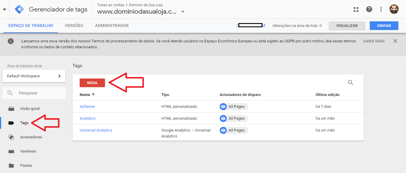 Configuração do Tag Manager